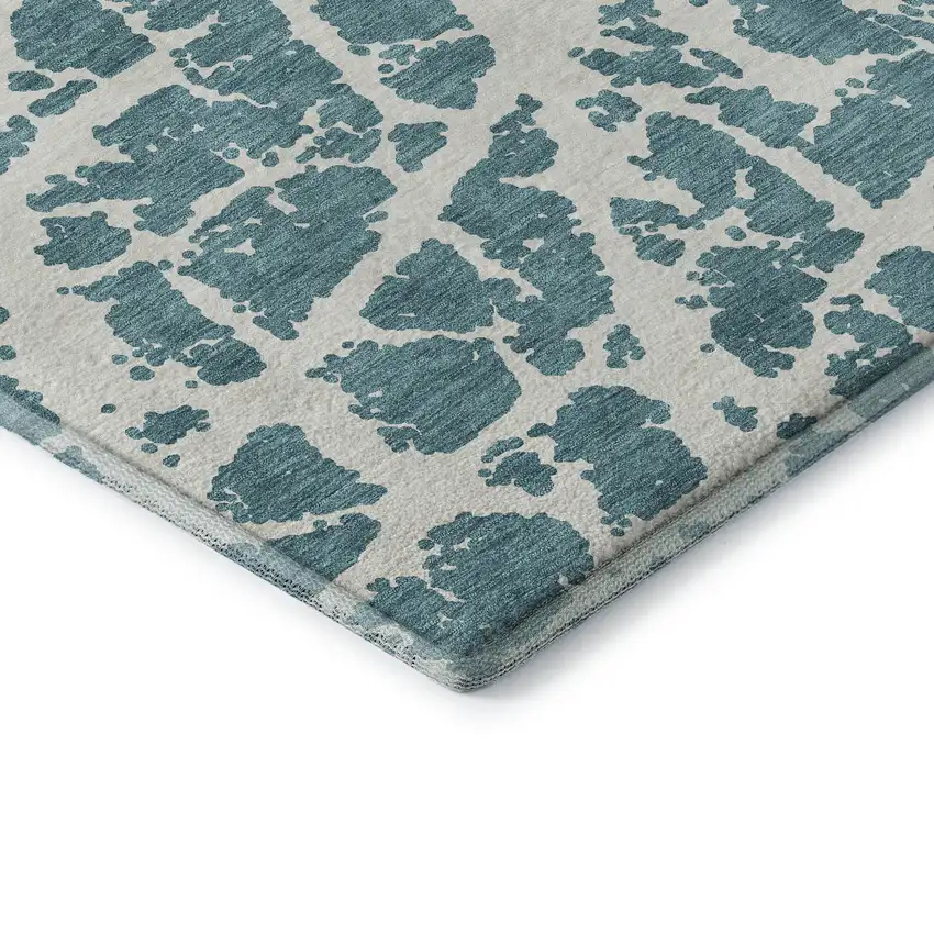 Teal And Ivory Abstract Washable Area Rug With UV Protection Photo 8
