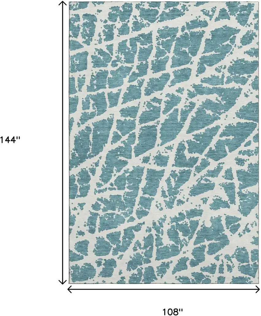 Teal And Ivory Abstract Washable Area Rug With UV Protection Photo 3