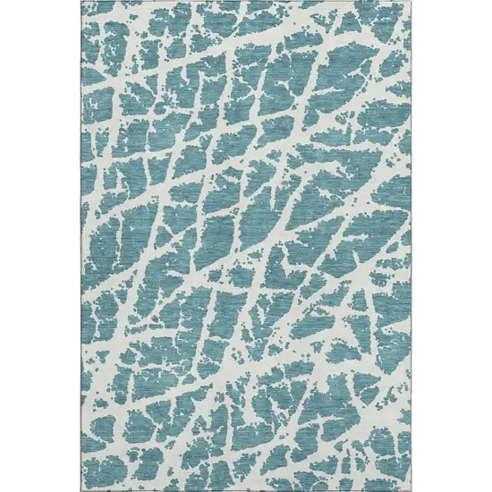 Teal And Ivory Abstract Washable Area Rug With UV Protection Photo 1