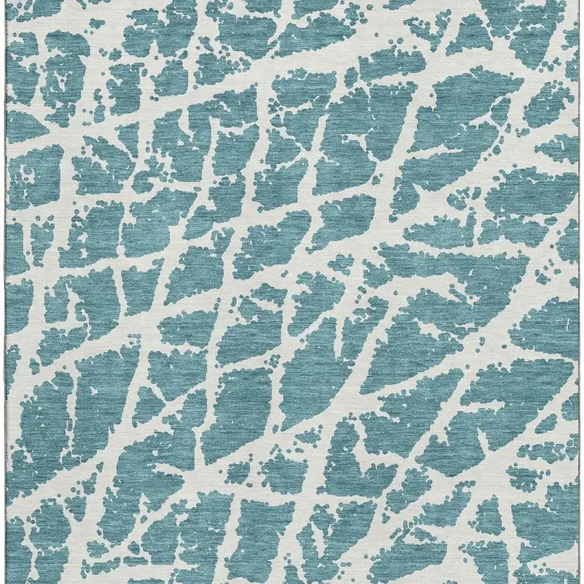 Teal And Ivory Abstract Washable Area Rug With UV Protection Photo 4
