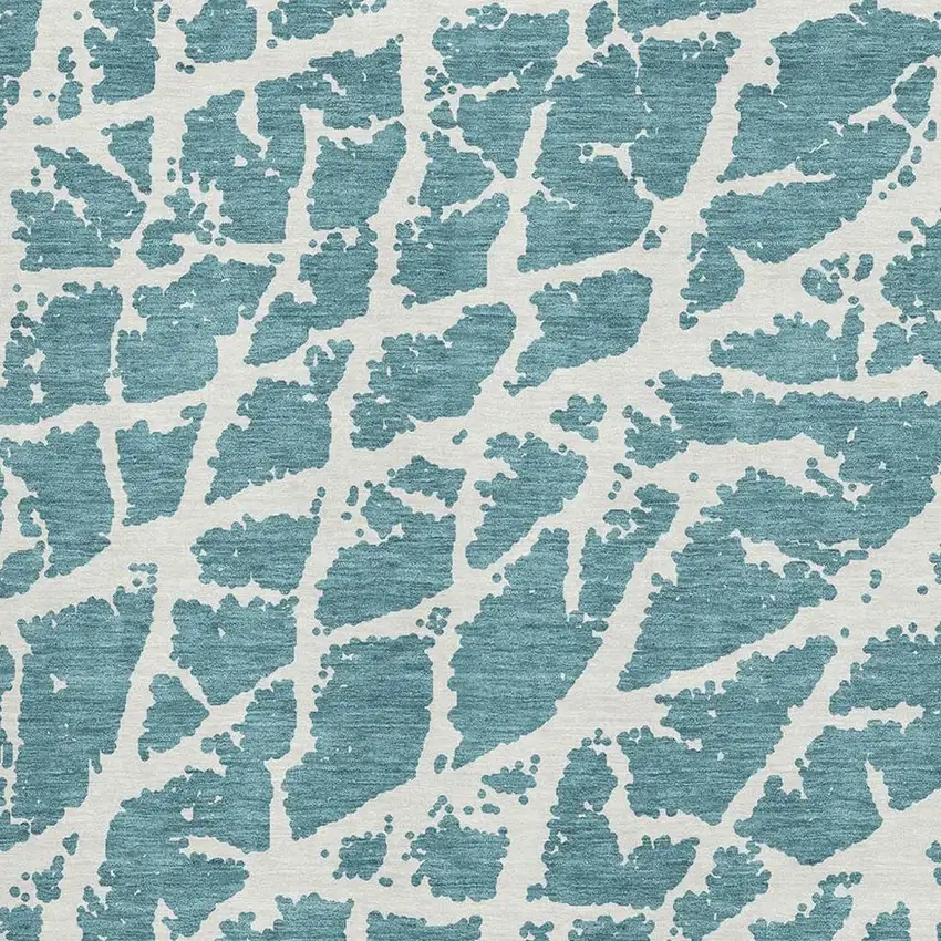 Teal And Ivory Abstract Washable Area Rug With UV Protection Photo 3
