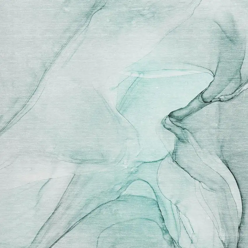 Teal And Ivory Abstract Washable Area Rug With UV Protection Photo 3