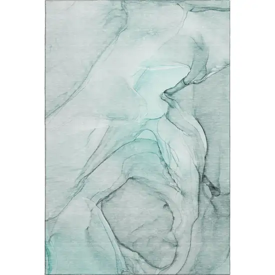 Teal And Ivory Abstract Washable Area Rug With UV Protection Photo 2