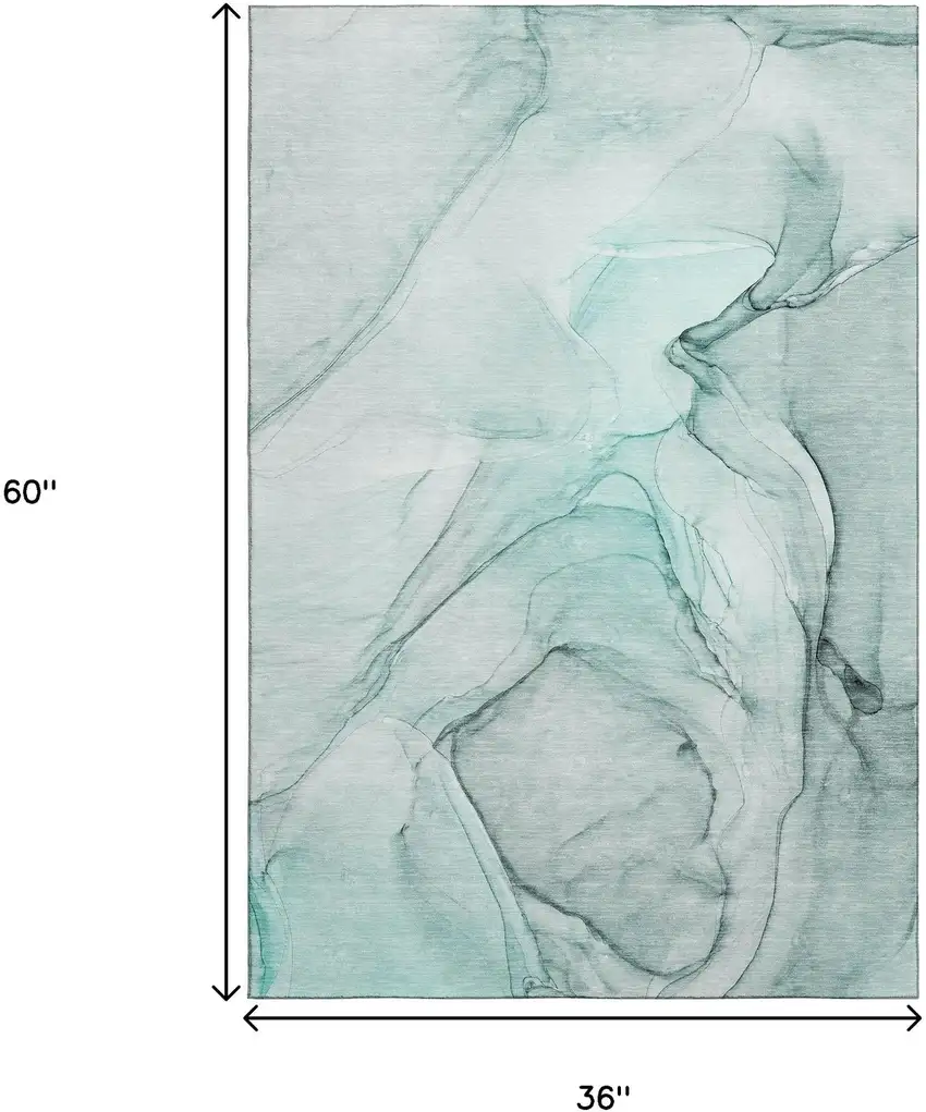 Teal And Ivory Abstract Washable Area Rug With UV Protection Photo 7