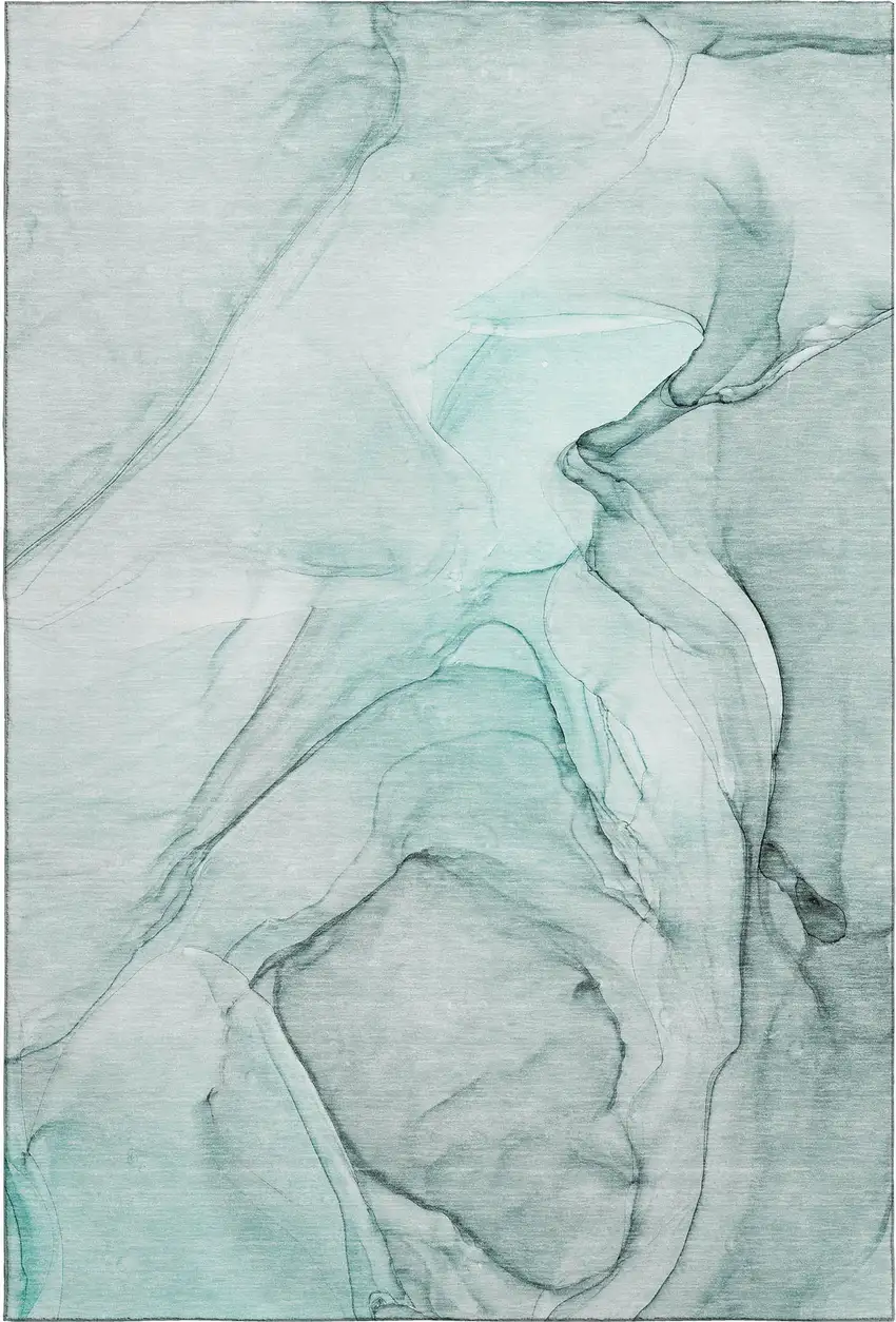 Teal And Ivory Abstract Washable Area Rug With UV Protection Photo 1