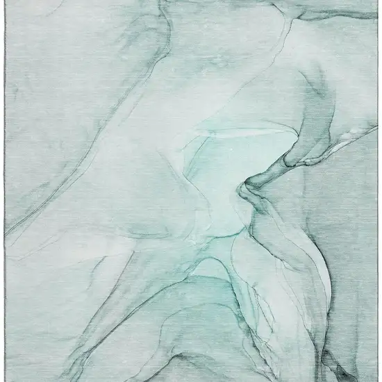 Teal And Ivory Abstract Washable Area Rug With UV Protection Photo 7