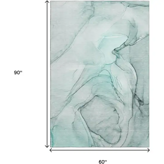 Teal And Ivory Abstract Washable Area Rug With UV Protection Photo 3