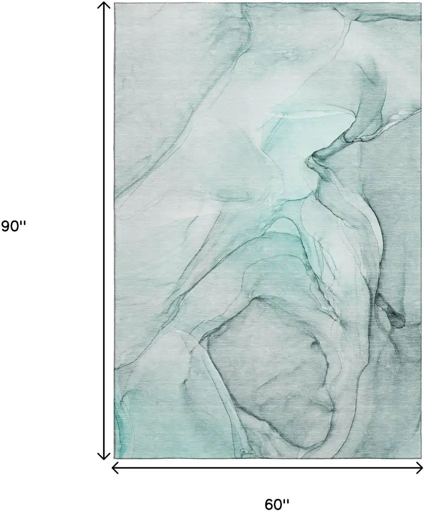 Teal And Ivory Abstract Washable Area Rug With UV Protection Photo 3