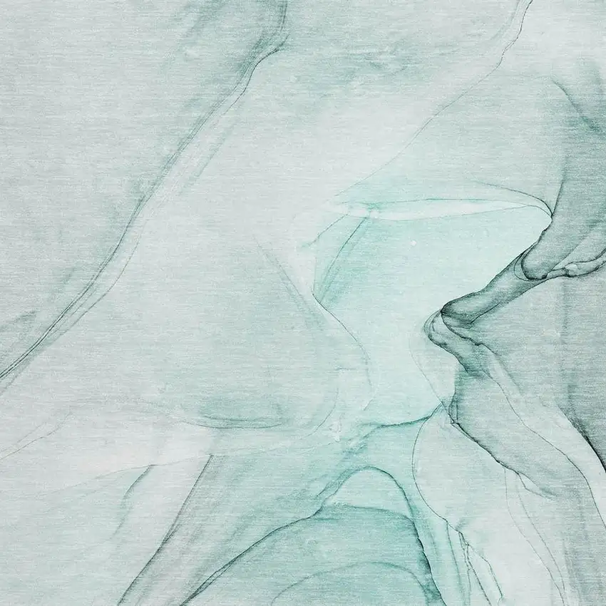 Teal And Ivory Abstract Washable Area Rug With UV Protection Photo 6