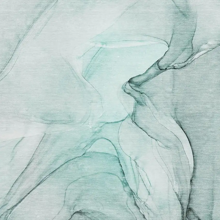 Teal And Ivory Abstract Washable Area Rug With UV Protection Photo 6