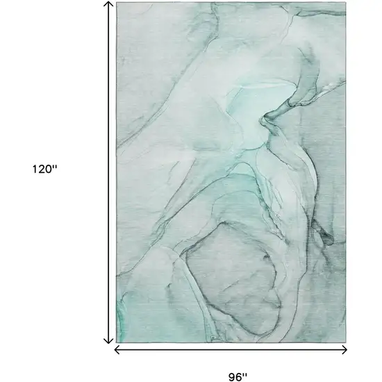 Teal And Ivory Abstract Washable Area Rug With UV Protection Photo 3