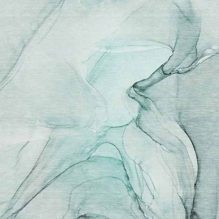 Teal And Ivory Abstract Washable Area Rug With UV Protection Photo 3