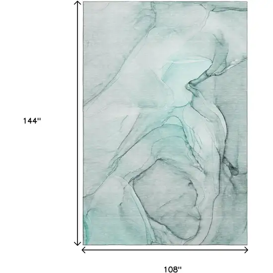 Teal And Ivory Abstract Washable Area Rug With UV Protection Photo 7