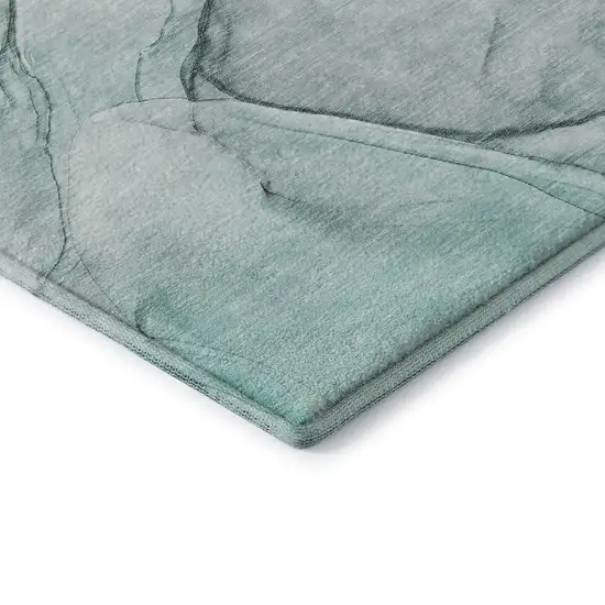 Teal And Ivory Abstract Washable Area Rug With UV Protection Photo 9