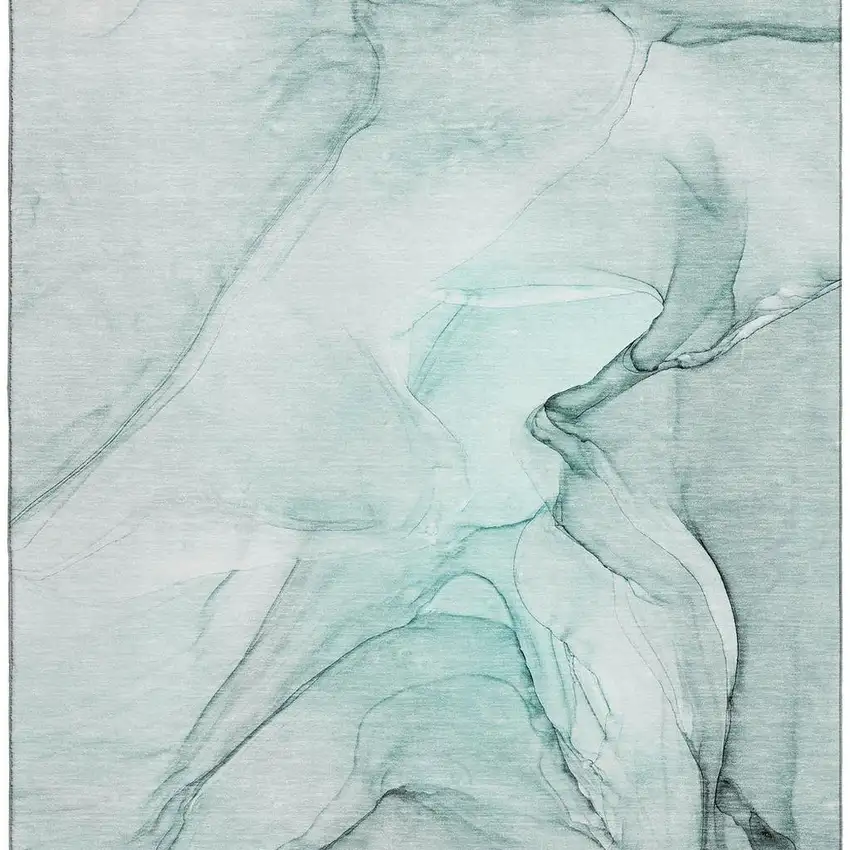 Teal And Ivory Abstract Washable Area Rug With UV Protection Photo 4