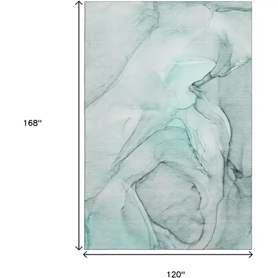 Teal And Ivory Abstract Washable Area Rug With UV Protection Photo 7