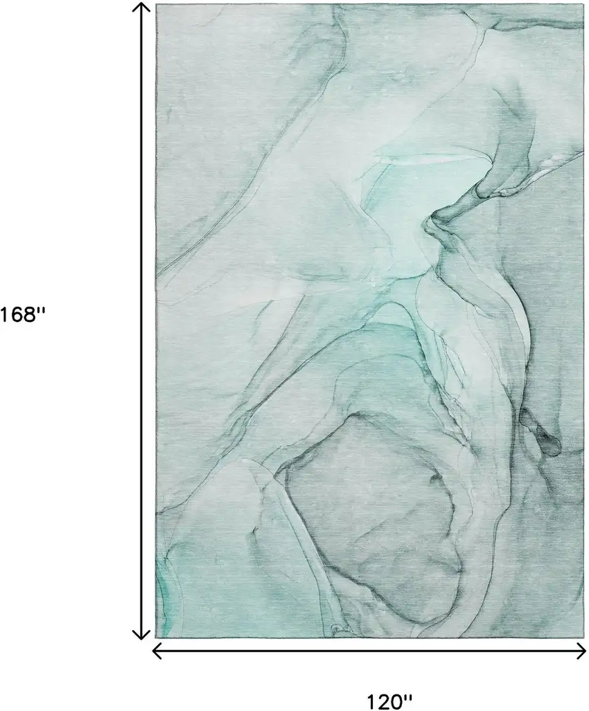 Teal And Ivory Abstract Washable Area Rug With UV Protection Photo 7