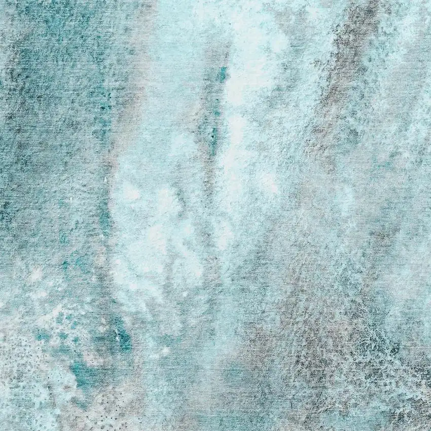 Teal And Ivory Abstract Washable Area Rug With UV Protection Photo 3