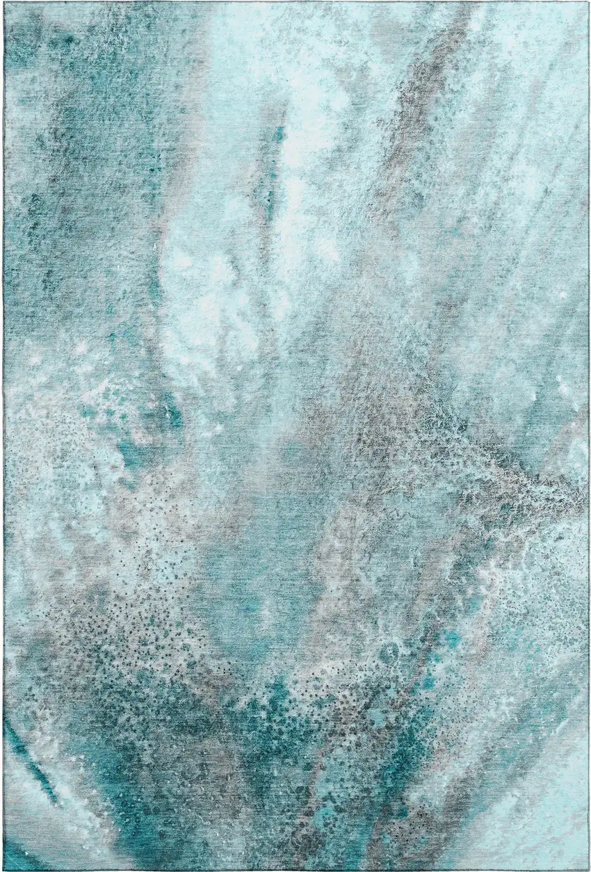 Teal And Ivory Abstract Washable Area Rug With UV Protection Photo 1