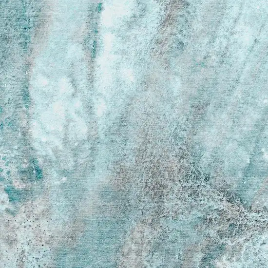 Teal And Ivory Abstract Washable Area Rug With UV Protection Photo 3
