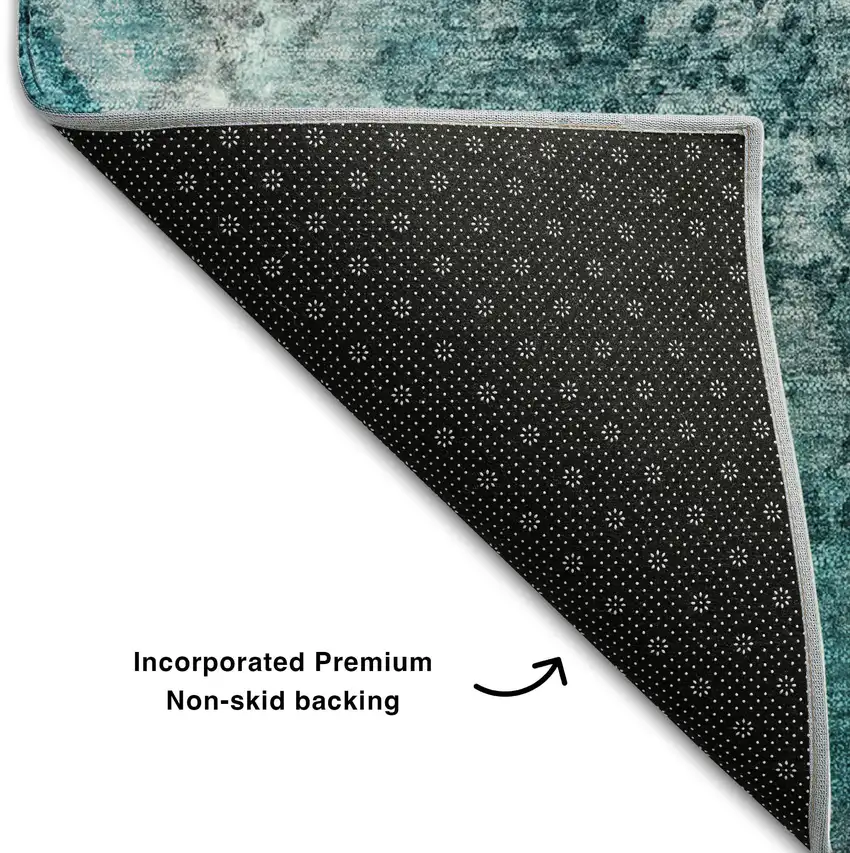 Teal And Ivory Abstract Washable Area Rug With UV Protection Photo 7