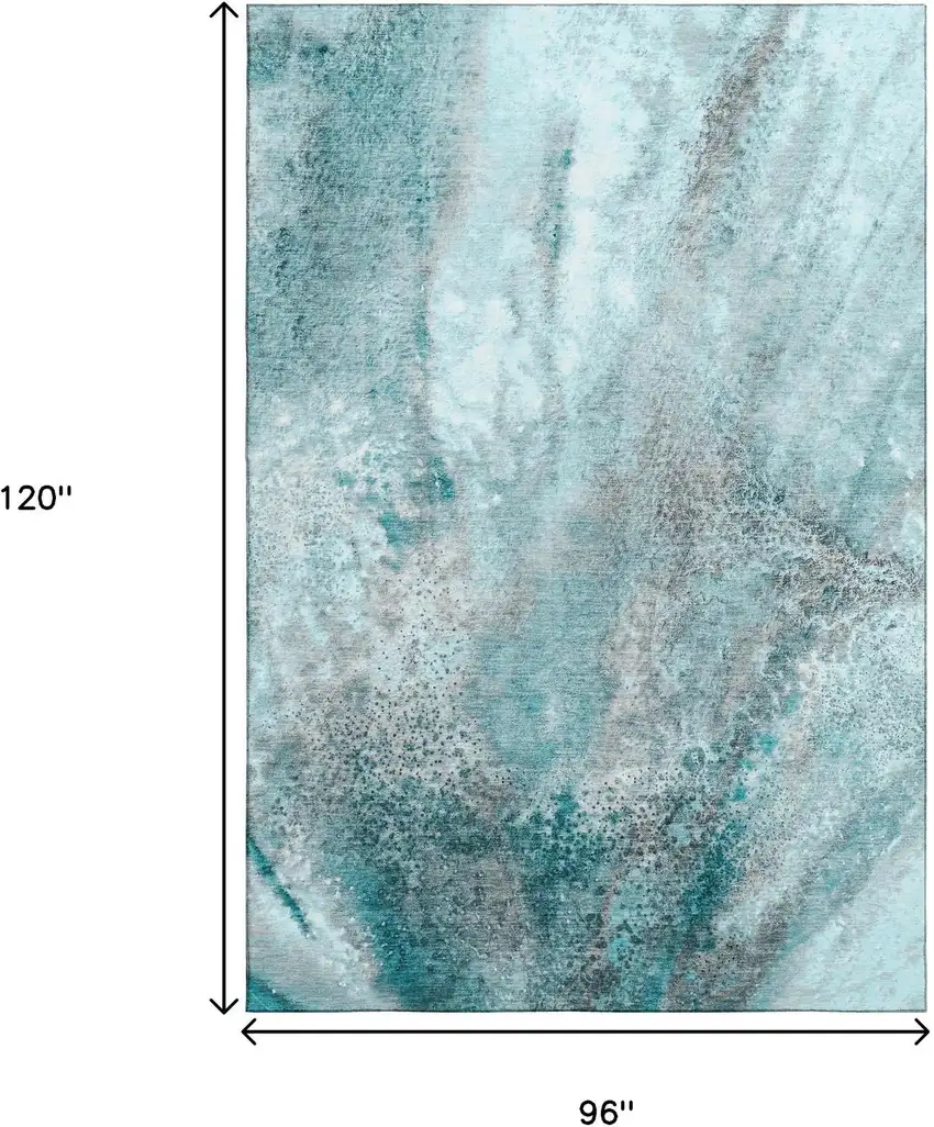 Teal And Ivory Abstract Washable Area Rug With UV Protection Photo 3