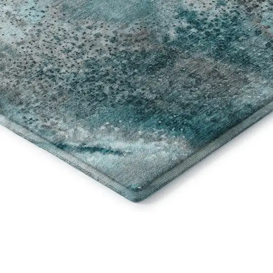 Teal And Ivory Abstract Washable Area Rug With UV Protection Photo 7