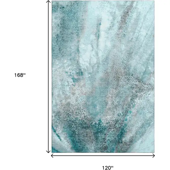 Teal And Ivory Abstract Washable Area Rug With UV Protection Photo 3