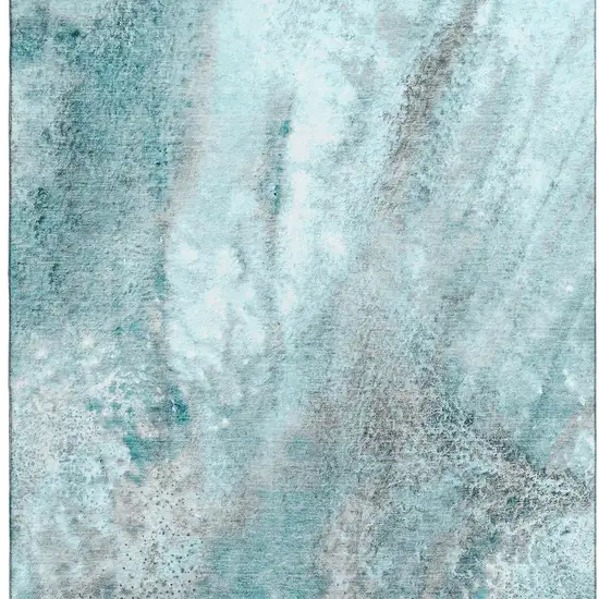 Teal And Ivory Abstract Washable Area Rug With UV Protection Photo 4