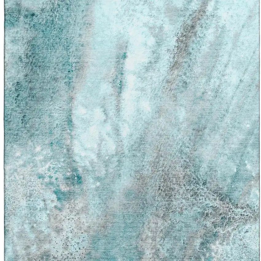 Teal And Ivory Abstract Washable Area Rug With UV Protection Photo 4