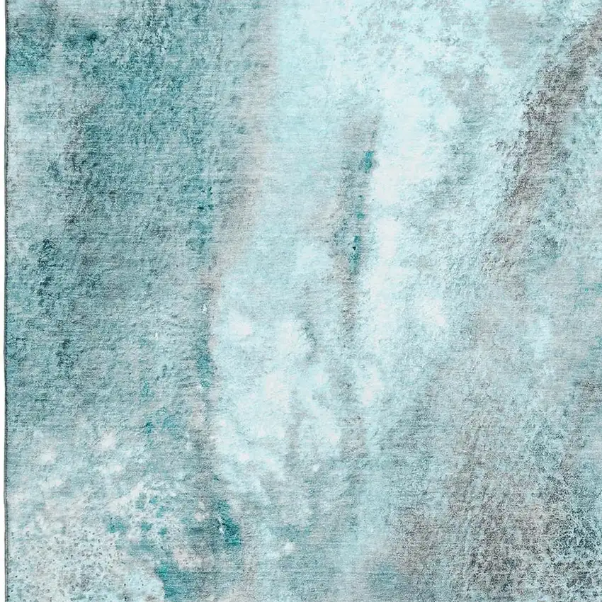 Teal And Ivory Abstract Washable Area Rug With UV Protection Photo 3