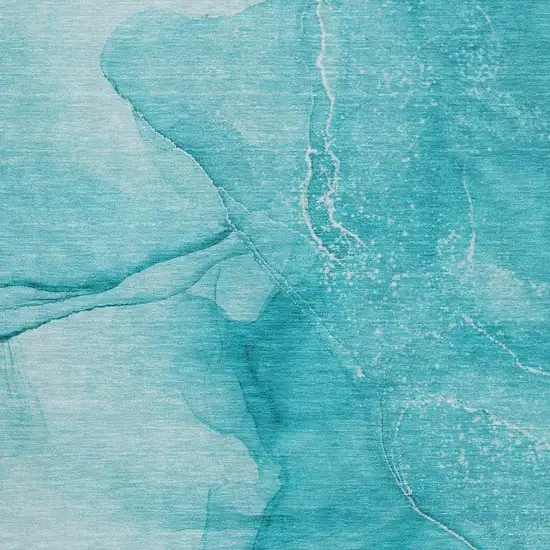 Teal And Ivory Abstract Washable Area Rug With UV Protection Photo 8