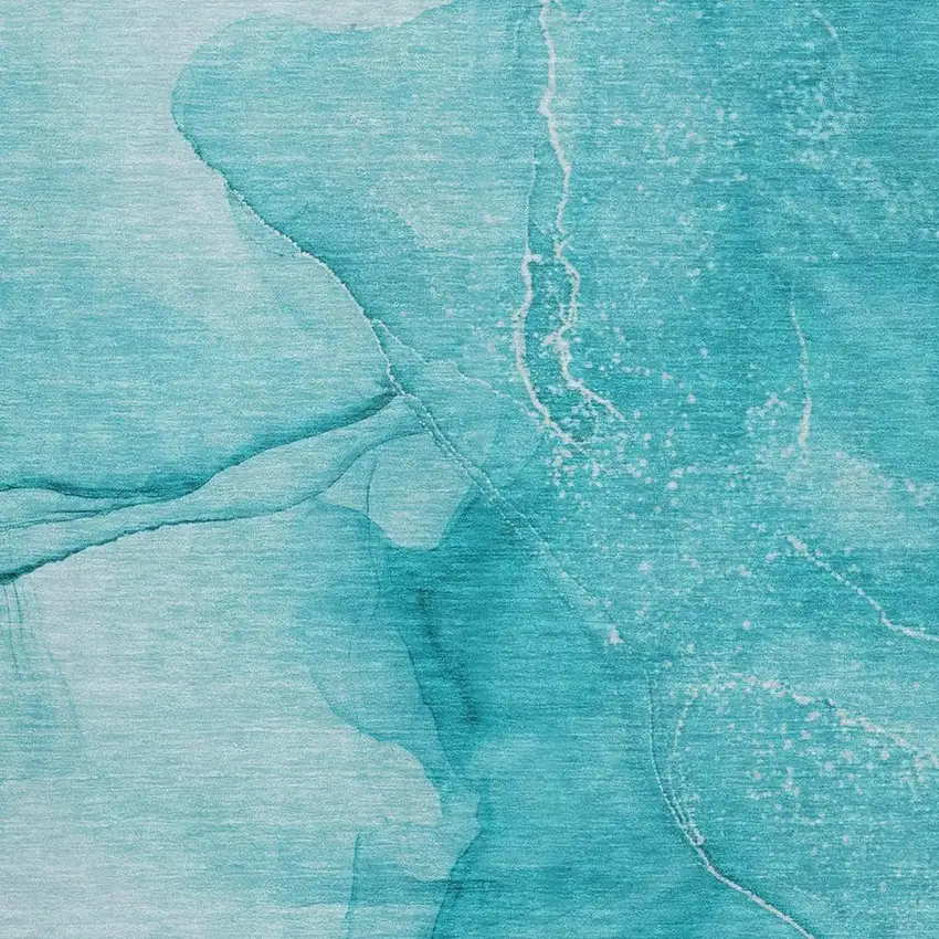 Teal And Ivory Abstract Washable Area Rug With UV Protection Photo 8
