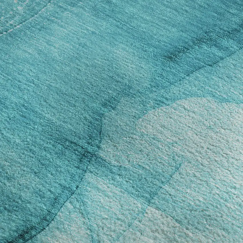 Teal And Ivory Abstract Washable Area Rug With UV Protection Photo 7