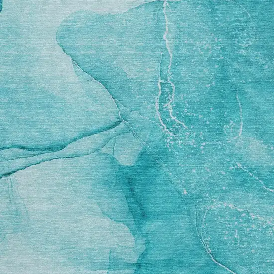 Teal And Ivory Abstract Washable Area Rug With UV Protection Photo 3
