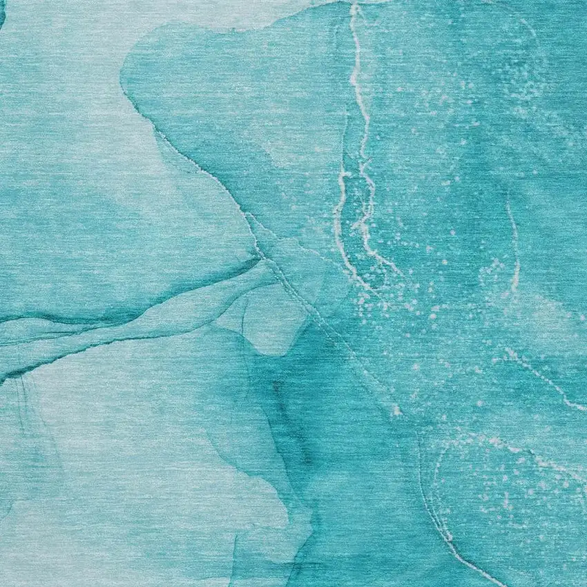 Teal And Ivory Abstract Washable Area Rug With UV Protection Photo 3
