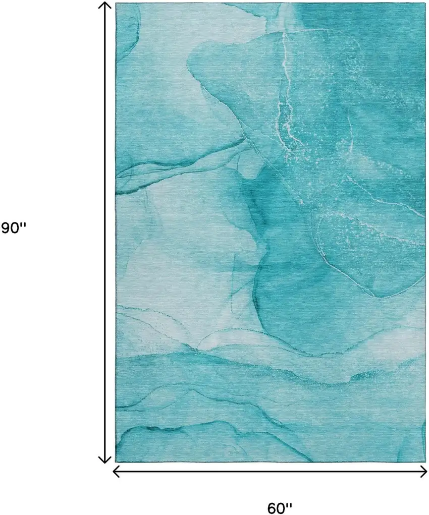Teal And Ivory Abstract Washable Area Rug With UV Protection Photo 9