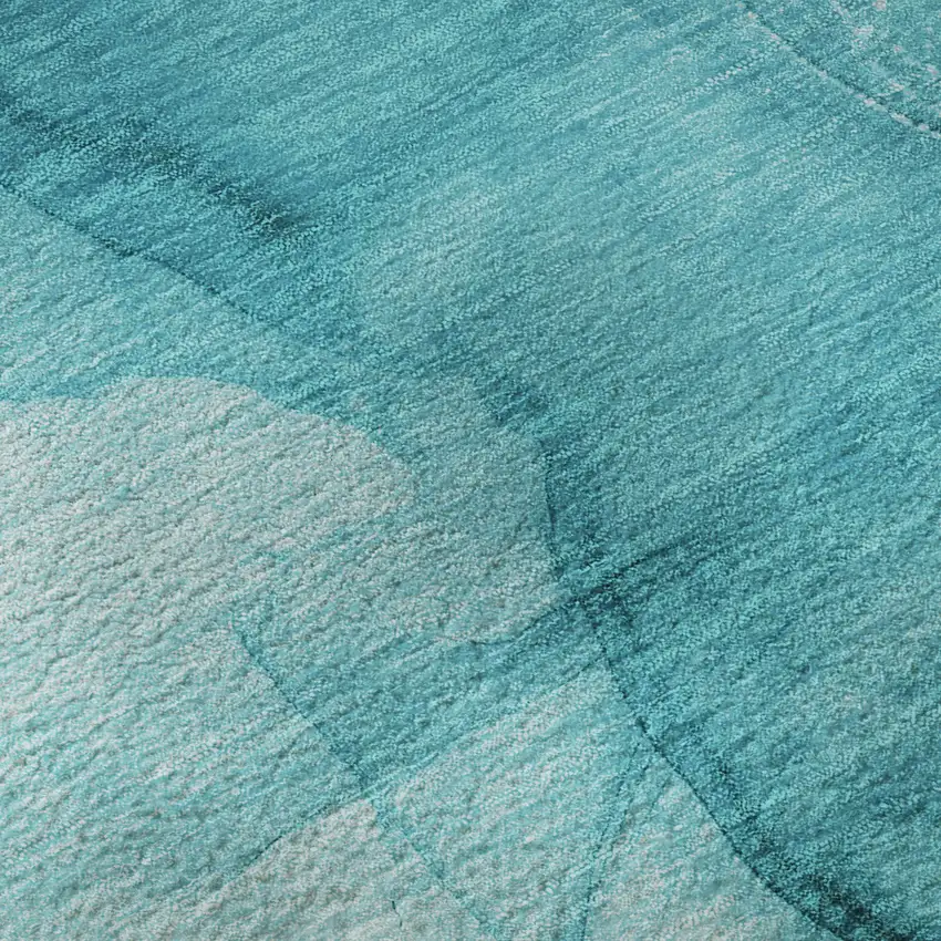 Teal And Ivory Abstract Washable Area Rug With UV Protection Photo 3