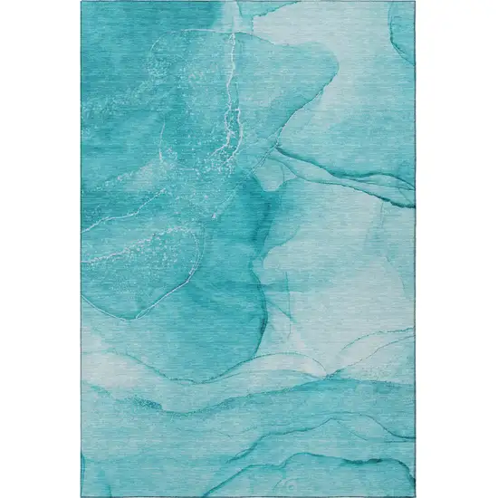 Teal And Ivory Abstract Washable Area Rug With UV Protection Photo 3