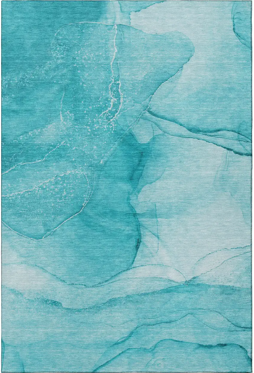 Teal And Ivory Abstract Washable Area Rug With UV Protection Photo 3