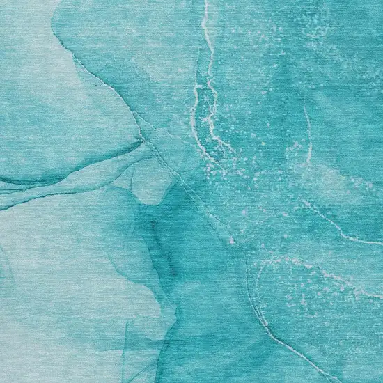 Teal And Ivory Abstract Washable Area Rug With UV Protection Photo 4