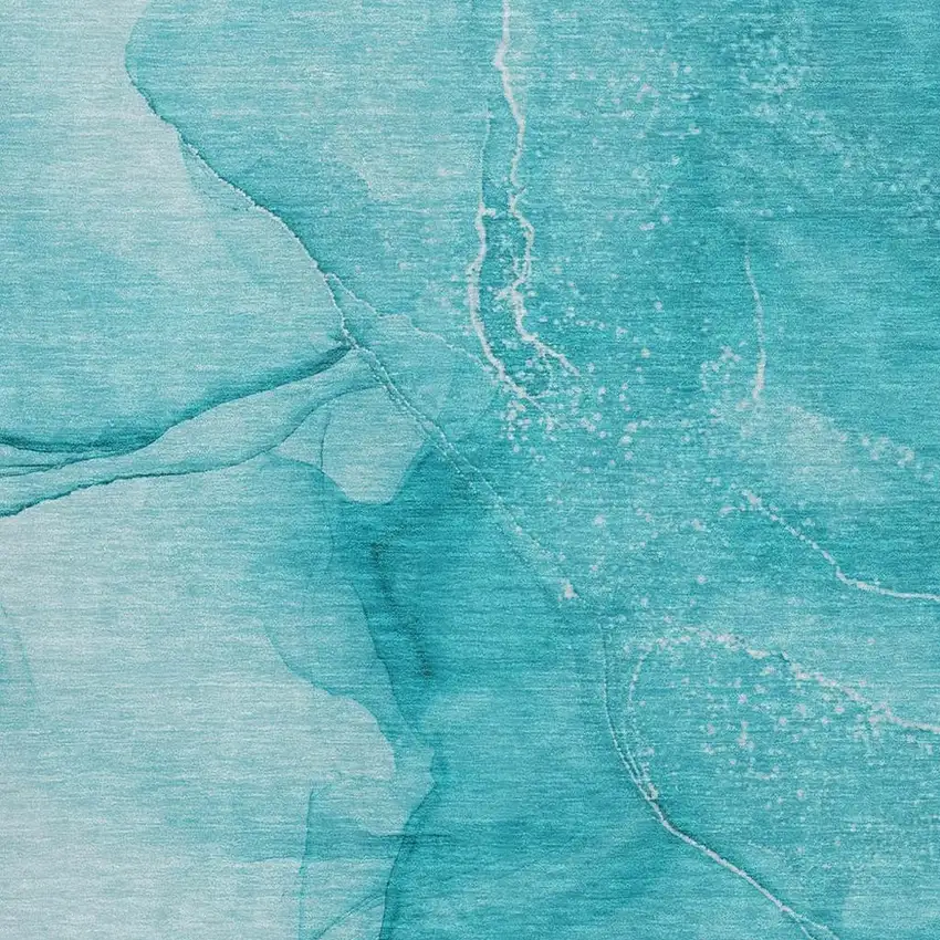 Teal And Ivory Abstract Washable Area Rug With UV Protection Photo 4