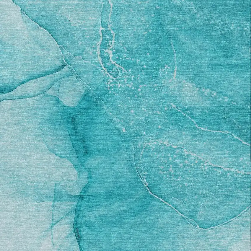 Teal And Ivory Abstract Washable Area Rug With UV Protection Photo 8