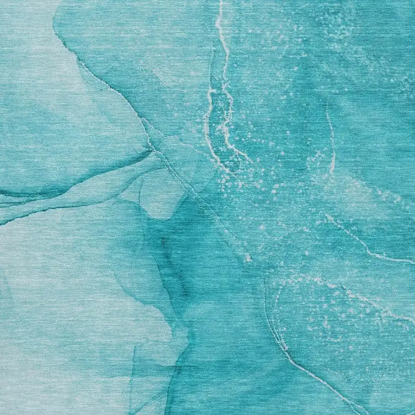Teal And Ivory Abstract Washable Area Rug With UV Protection Photo 8