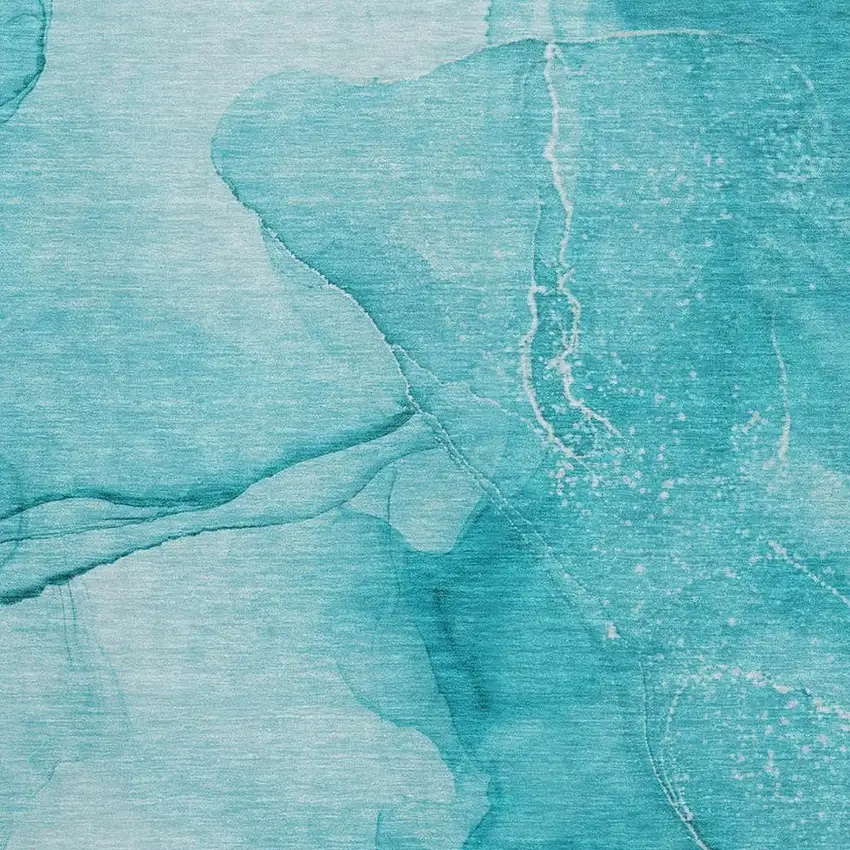 Teal And Ivory Abstract Washable Area Rug With UV Protection Photo 3