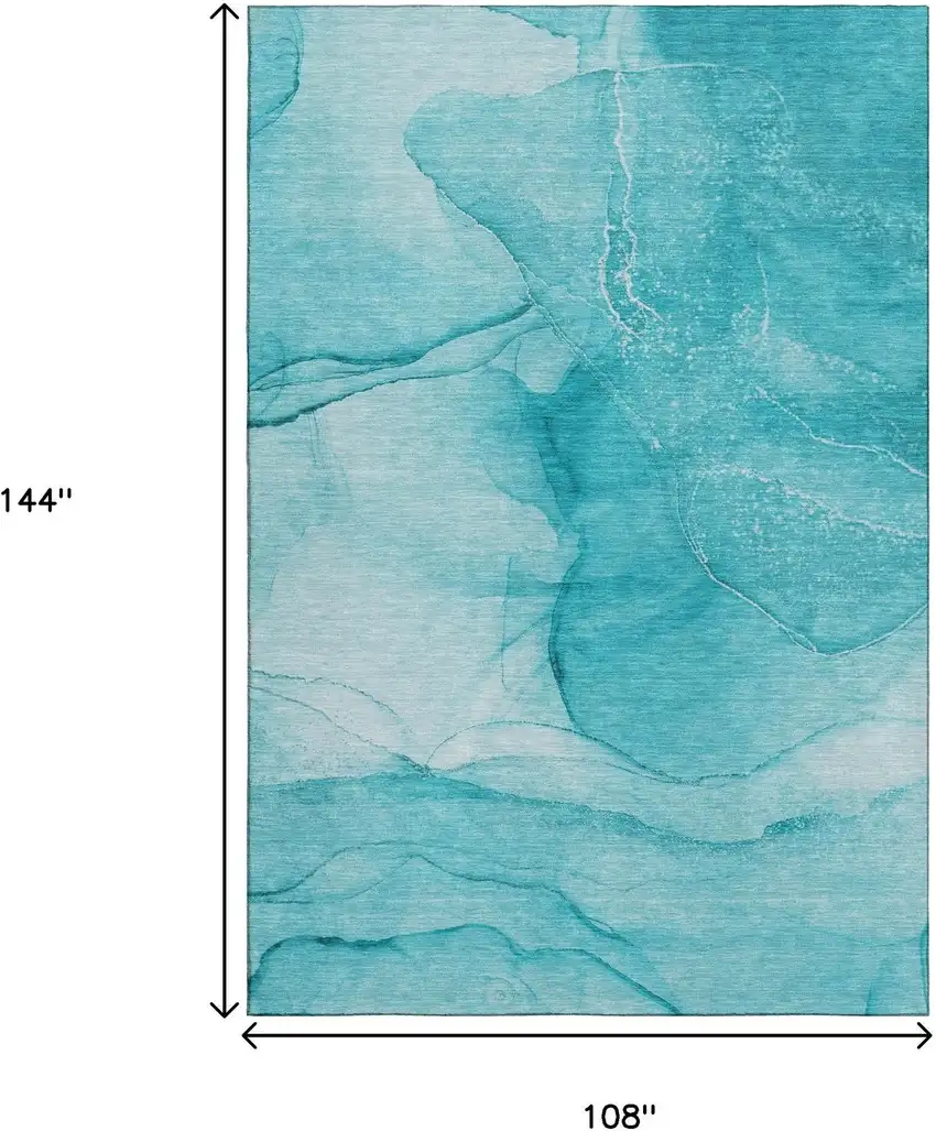 Teal And Ivory Abstract Washable Area Rug With UV Protection Photo 7