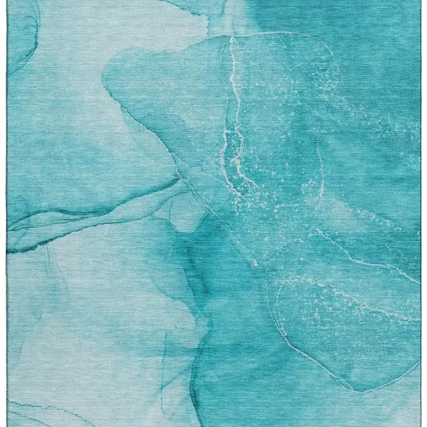 Teal And Ivory Abstract Washable Area Rug With UV Protection Photo 9