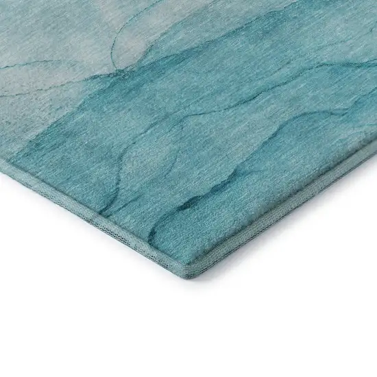 Teal And Ivory Abstract Washable Area Rug With UV Protection Photo 9