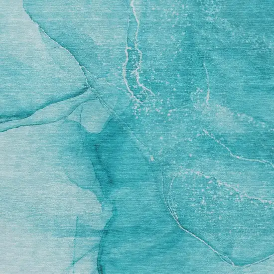 Teal And Ivory Abstract Washable Area Rug With UV Protection Photo 3