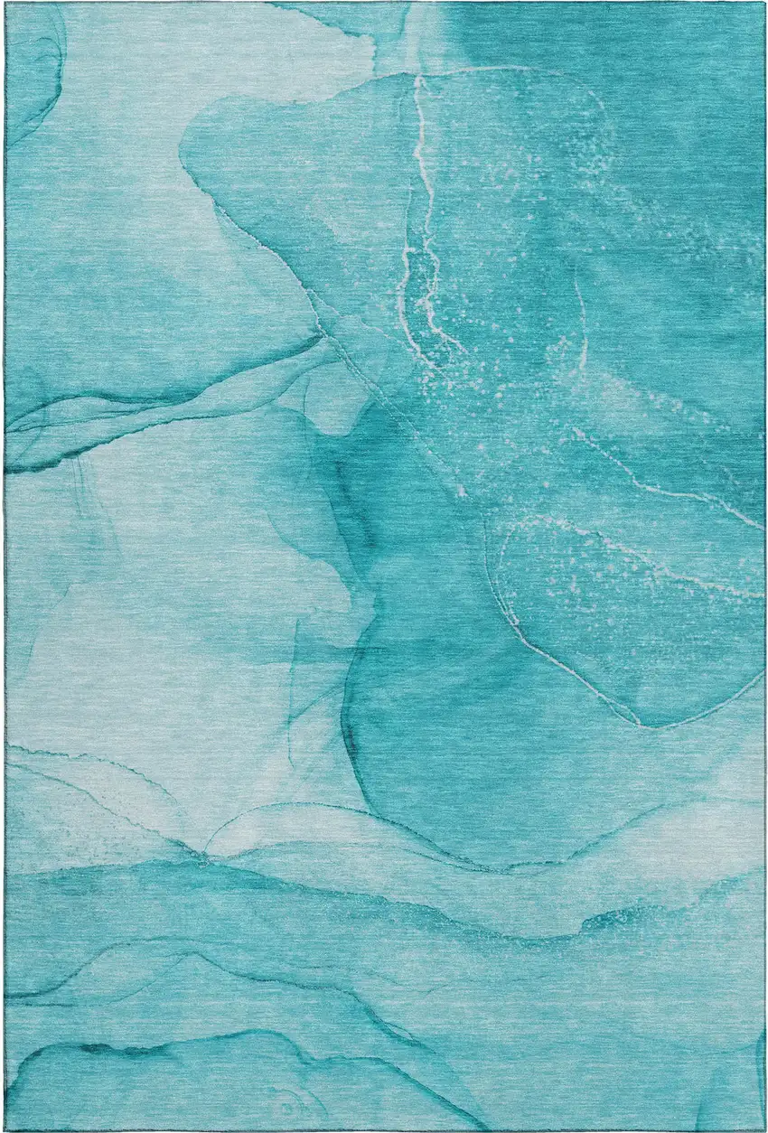 Teal And Ivory Abstract Washable Area Rug With UV Protection Photo 1